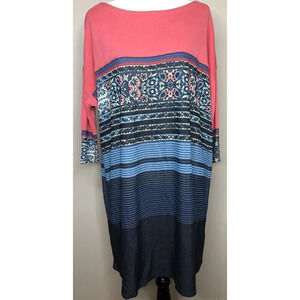Free People Tunic Dress Small Oversized Colorblock Boho Lagenlook Coastal Knit